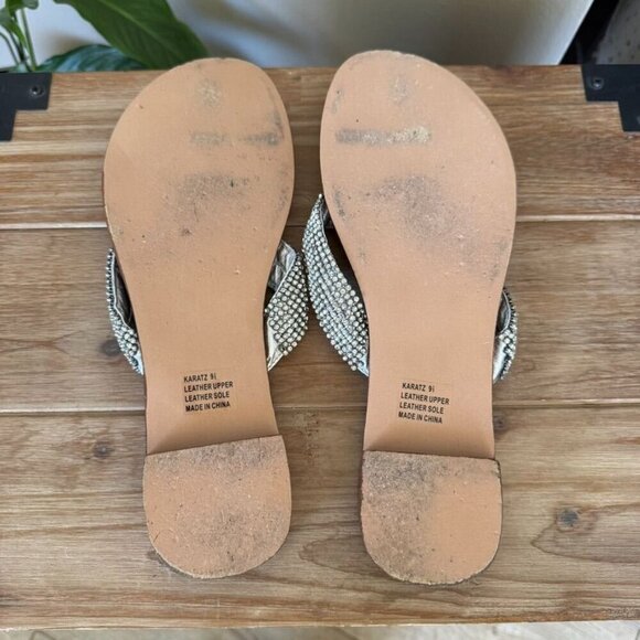 Steven ;Steve Madden Karatz Rhinestone Silver Genuine Leather Strap Thong Sandal - Picture 11 of 12